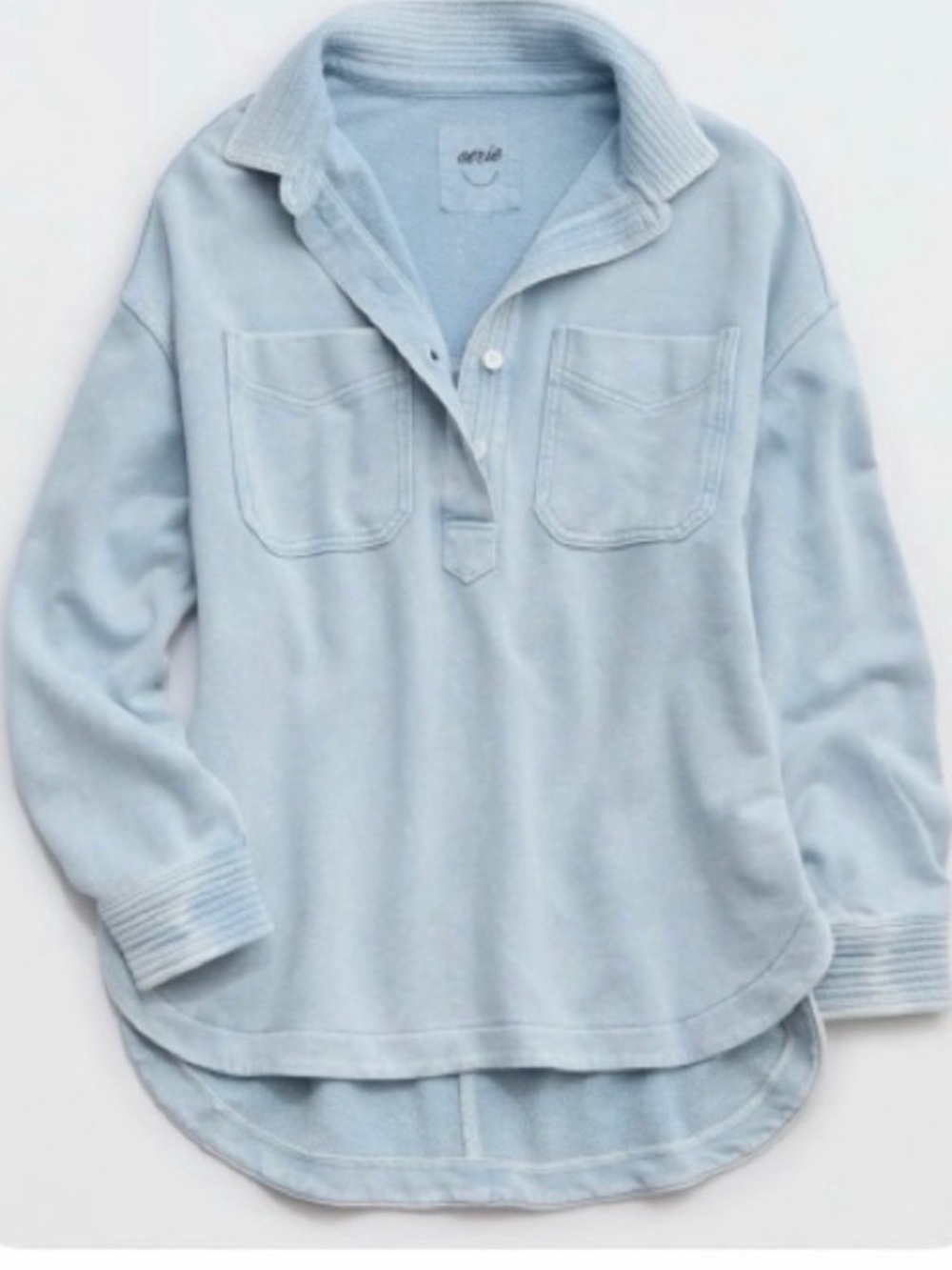 Aerie Oversized Chambray Henley Sweatshirt